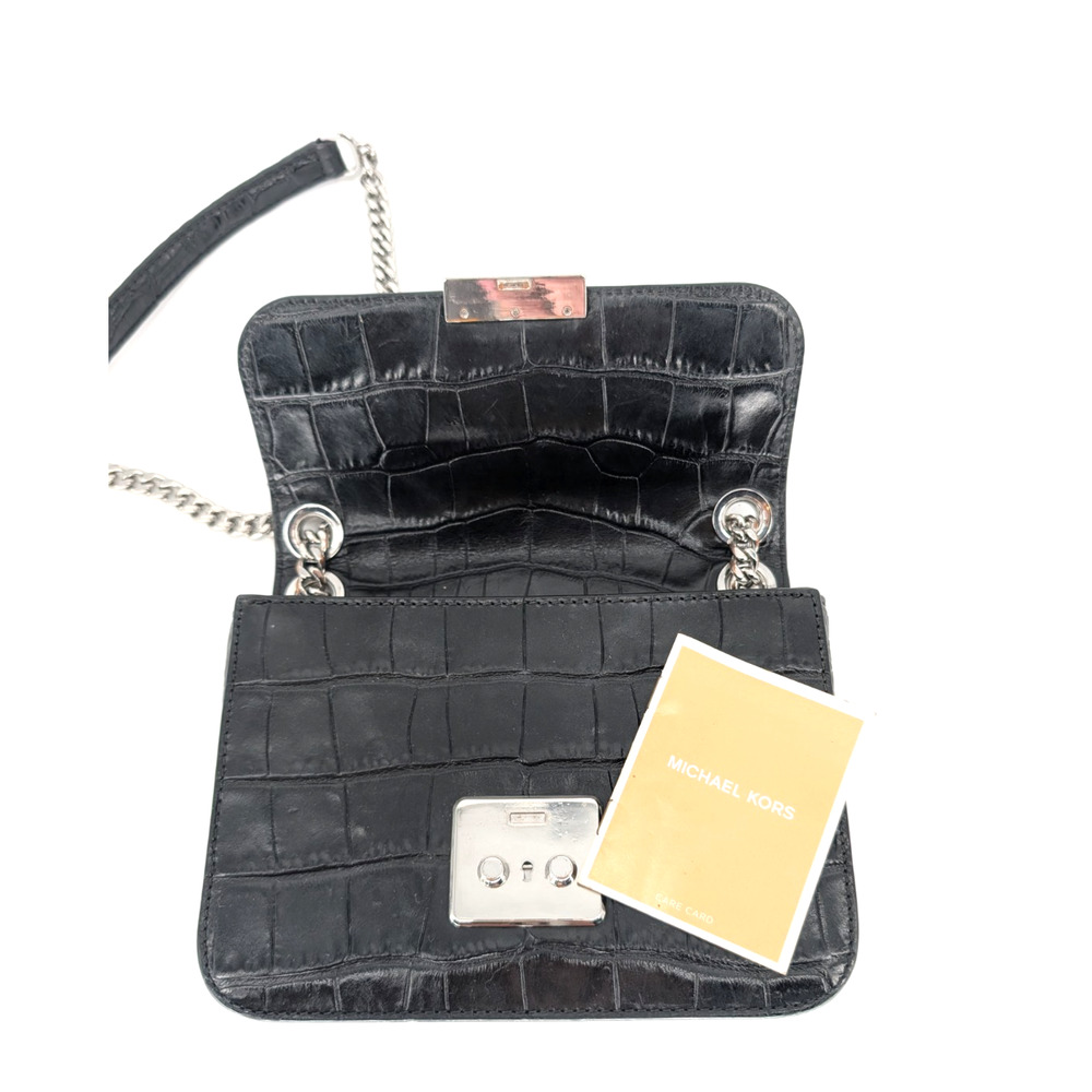 Michael Kors Sloan Editor Black Leather Crocodile Embossed Chain Strap Handbag - Picture 12 of 14